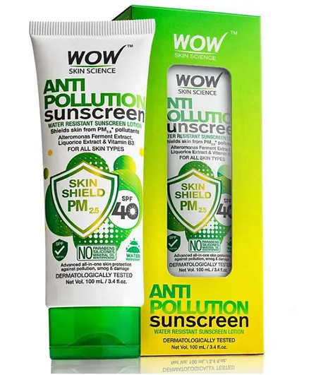 Wow Anti Pollution SPF40 Water Resistant No Parabens & Mineral Oil Sunscreen Lotion - 100ml