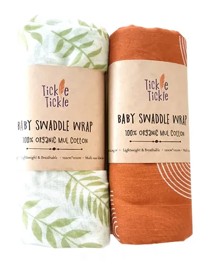 Tickle Tickle Organic Mul Swaddles Value Pack of 2 - Olive/Dreamcatcher