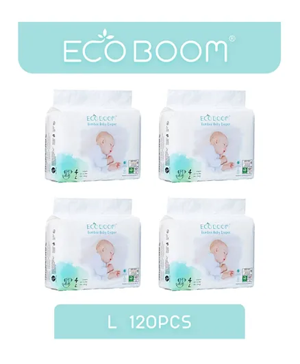 Eco Boom Premium Bamboo Diapers  Pack of 4 Large - 120 Pieces