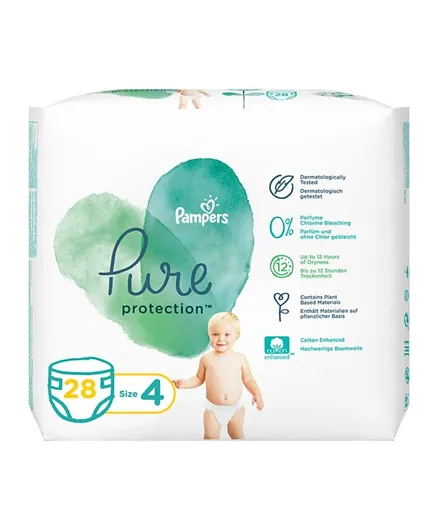 Pampers Pure Protection Dermatologically Tested Diapers Size 4 - 28 Diaper Count