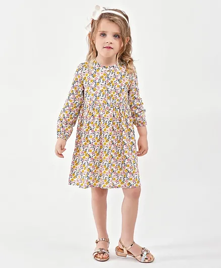Bonfino Full Sleeves Frock with Hair Band Printed - Multicolour