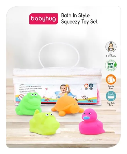 Babyhug Bath In Style Squeezy Toy Set Aquatic Animals Pack of 4 (Color May Vary)