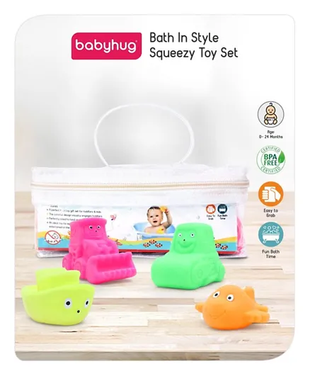 Babyhug Bath In Style Squeezy Toy Set Vehicles Pack of 4 (Color May Vary)