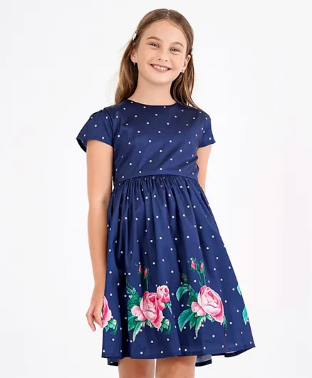 Primo Gino Short Sleeves Frock Floral Print - Blue