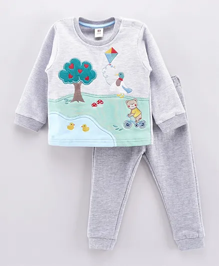 Toffyhouse Embroidery T-Shirt & Pants Set - Grey Melange