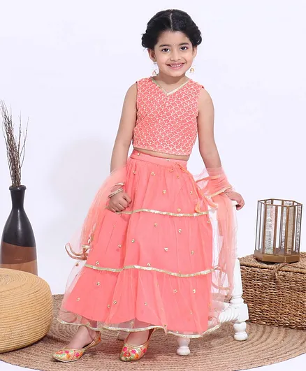 Babyhug Sleeveless Choli & Lehenga with Dupatta - Pink