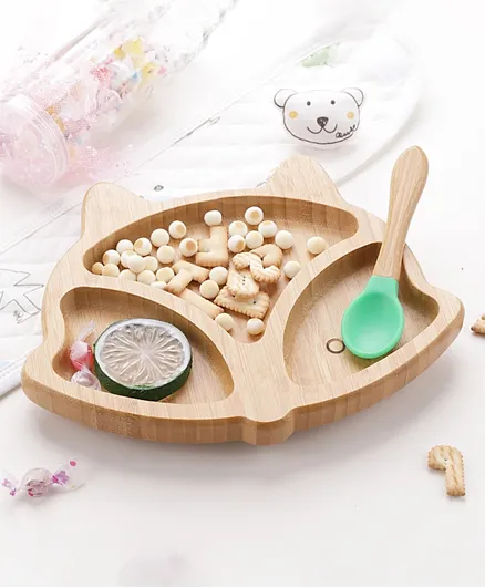 Stylish 3 Compartment Section Plate with Spoon - Green