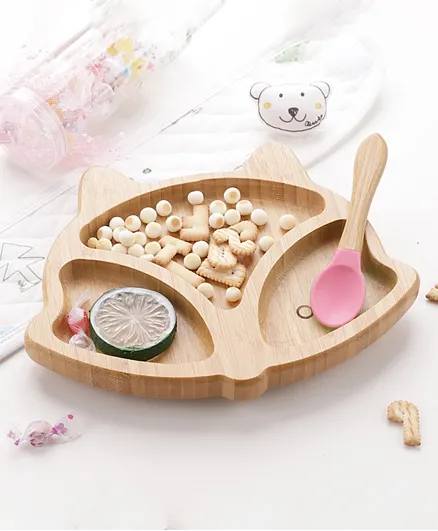 3 Compartment Section Plate with Spoon - Pink