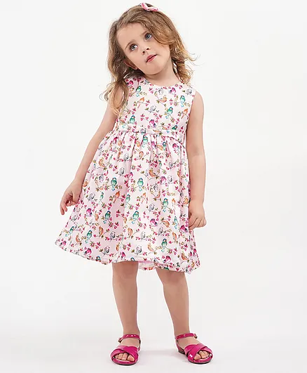 Bonfino Sleeveless Satin Party Frock Floral Print - Pink