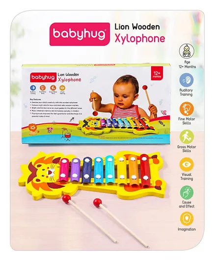 Babyhug Montessori Lion Wooden Xylophone - Multicolor