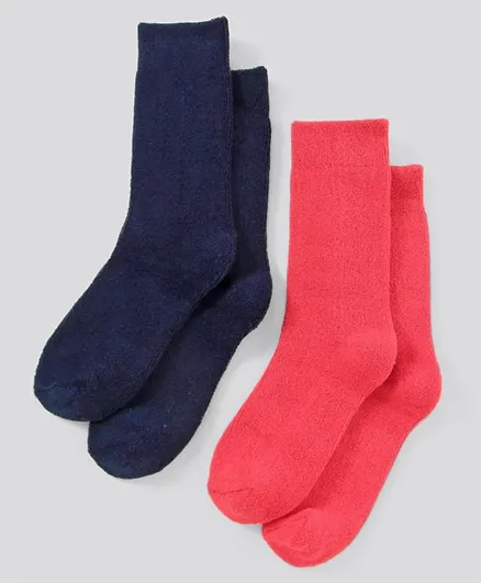 Pine Kids Anti Microbial Washed Soft Terry Socks Set of 2 Pairs - Navy Pink