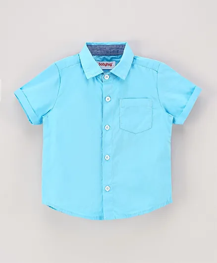 Babyhug Cotton Woven Half Sleeves Shirt Solid With Printed Inner Tee - Blue