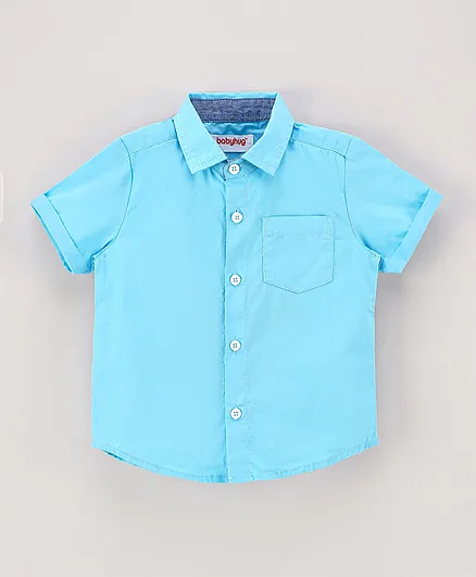 Babyhug Cotton Woven Half Sleeves Shirt Solid With Printed Inner Tee - Blue