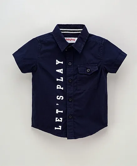 Babyhug Half Sleeves Woven Cotton Shirt Text Print - Navy