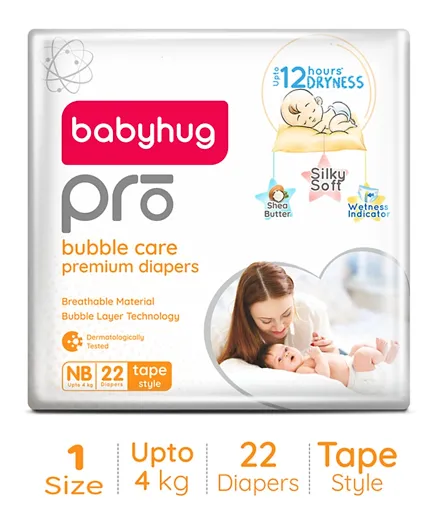 Babyhug Pro Bubble Care Premium Tape Style Diapers Size 1 - 22 Pieces