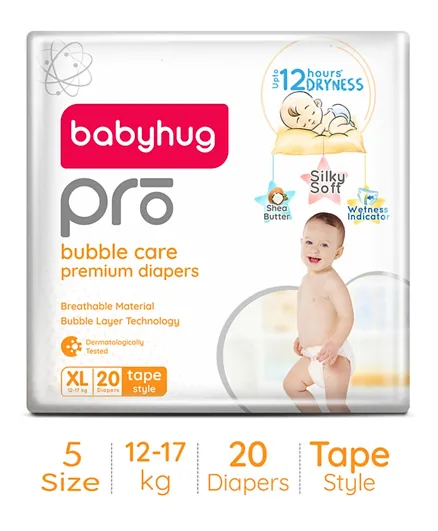 Babyhug Pro Bubble Care Premium Tape Style Diapers Size 5 - 20 Pieces