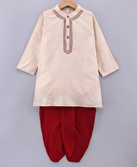 Babyhug Full Sleeves Solid Colour Kurta & Dhoti - Peach Red