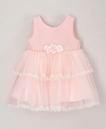 Babyhug Sleeveless Layered Party Wear Frock with Corsage - Peach