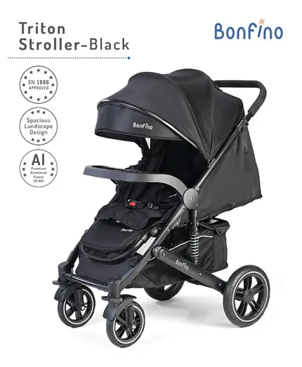Bonfino Triton Baby Stroller with Adjustable Canopy & Recliner - Black