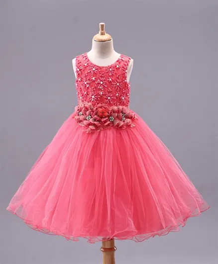 Mark & Mia Sleeveless Embellished Party Frock with Corsage and Beads - Pink