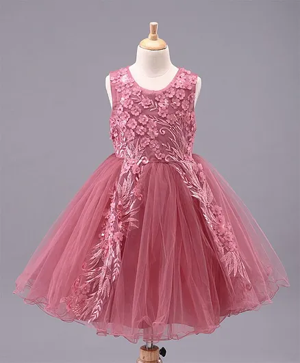 Mark & Mia Sleeveless Embellished Party Frock with Flowers and Beads - Pale Pink