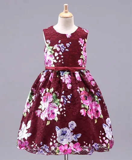 Mark & Mia Sleeveless Lace Party Frock Floral Print - Maroon