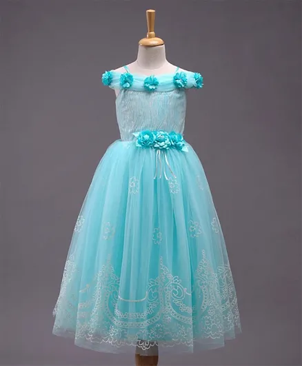 Babyhug Sleeveless Party Wear Gown with Corsage - Blue