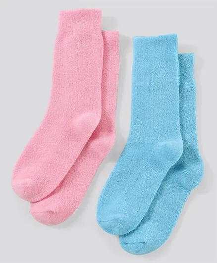 Pine Kids Anti Microbial Washed Soft Terry Socks Set of 2 Pairs - Blue Pink
