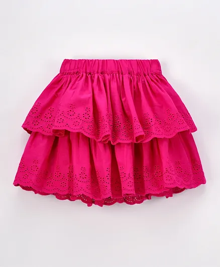 Babyhug Mid Thigh Length Skirt with Schiffli Embroidery - Fuchsia Pink