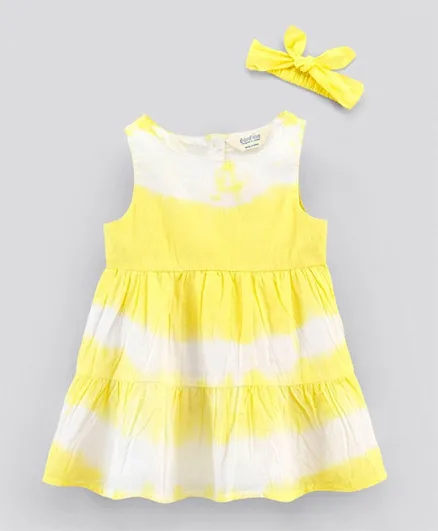 Bonfino Sleeveless Tye & Dye Dress With Headband - Yellow