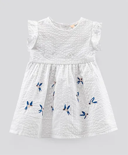 Bonfino Short Sleeves Embroidery Frock - White