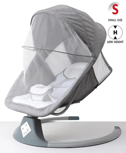 Electric Rocker with Mosquito Net, Remote, 0-24M Grey - Supports 20Kg, 5 Speeds, Auto-Cut Timer