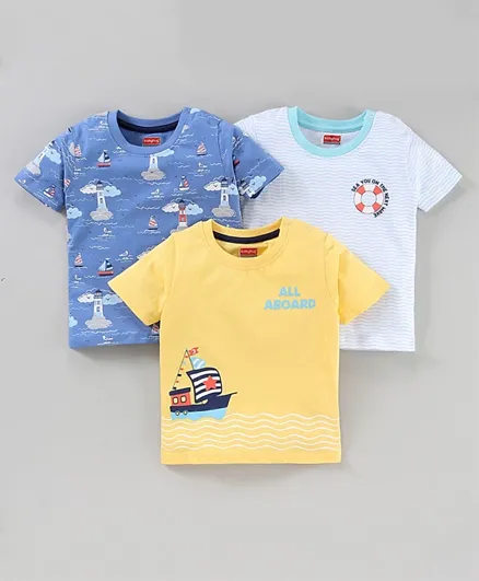 Babyhug Pack of 3 Boat Print T-Shirts - Multicolor