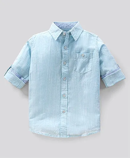 Pine Kids Full Sleeves Softener Washed Linen Shirt - Light Blue