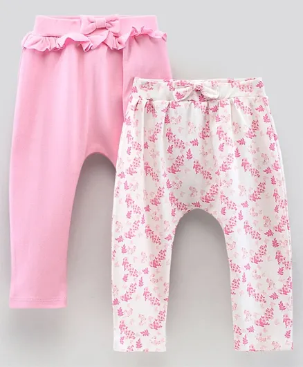 Bonfino Full Length Diaper Legging Solid & Floral Print Pack of 2 - Pink