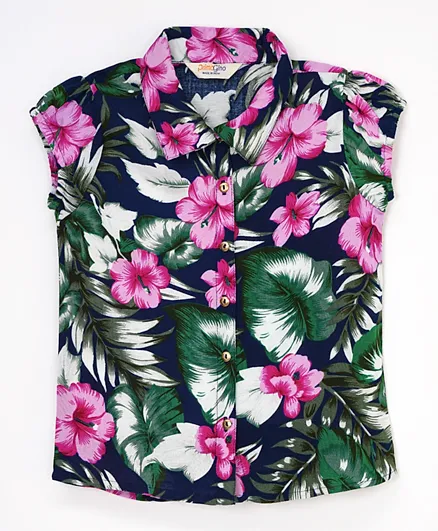 بريمو جينو قميص بأكمام قصيرة وطبعة زهور - لون كحلي
