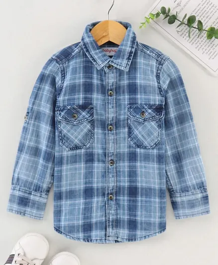 Babyhug Full Sleeves Cotton Checks Print Shirt - Blue