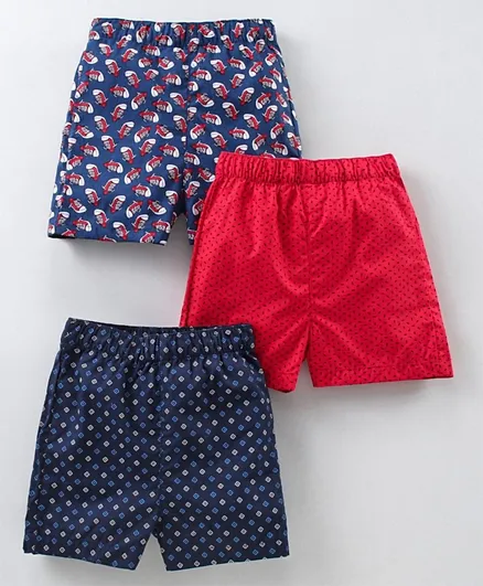 Babyhug Knee Length Cotton Thermal Boxers Sneakers Print Pack of 3 - Blue Red Navy