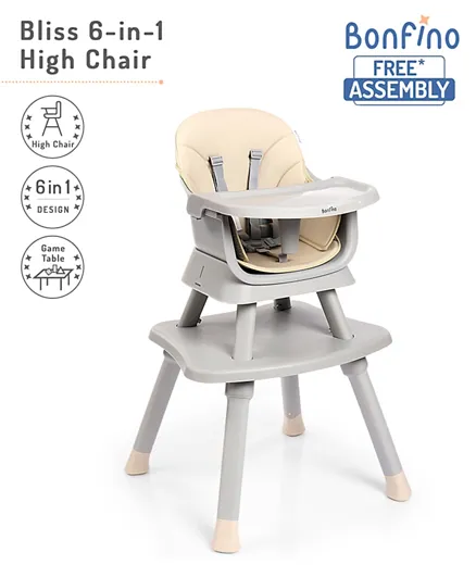 Bonfino 6-in-1 Bliss High Chair with Removable Food Tray - Grey