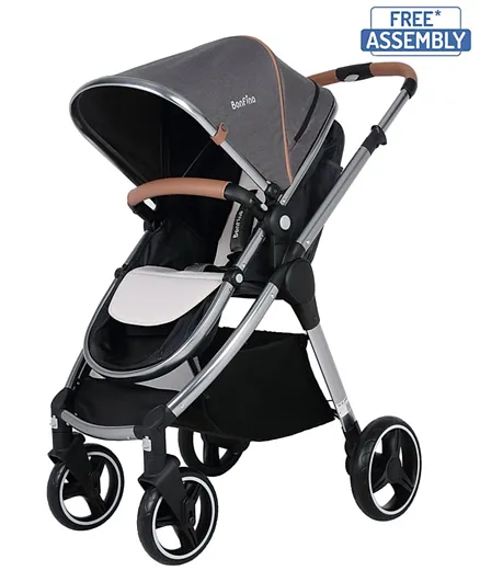 Bonfino Multi-function Stroller With Back Air Wheels - Dark Grey and Black
