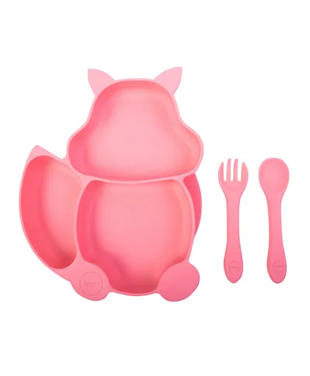Amini Silicone Squirrel Cutlery Set - Pink