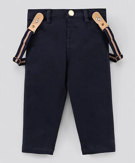Bonfino Ankle Length Solid Trousers with Suspender - Navy Blue