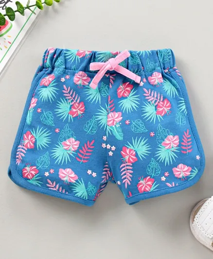 Babyhug Knit Knee Length Shorts Floral Print - Blue