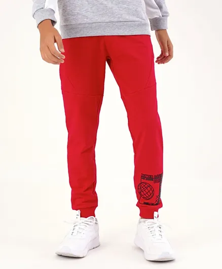 Primo Gino Cotton Full Length Trackpant HD Graphic Print - Red