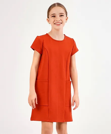 Primo Gino Half Sleeves Ponte Roma Frock - Red