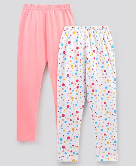 Primo Gino Ankle Length Leggings Solid & Dot Print Pack of 2 - Pink White