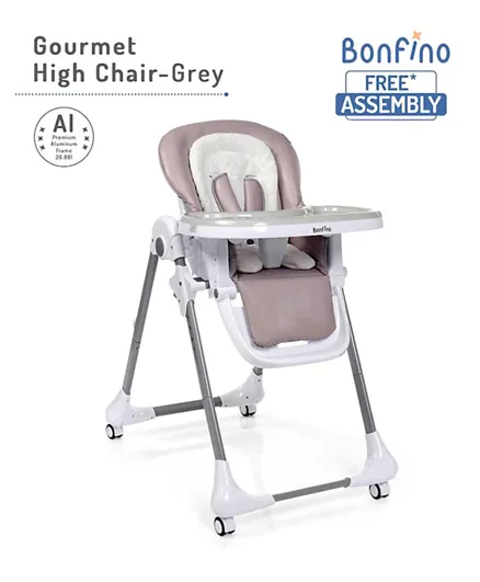 Bonfino Gourmet High Chair With Foot Rest and Cup Holder - Light Grey