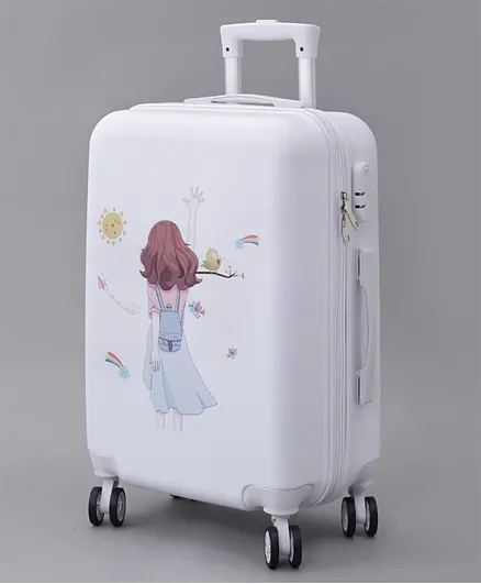 Girl Printed Water-Resistant Trolley Luggage Bag White - 22 inch
