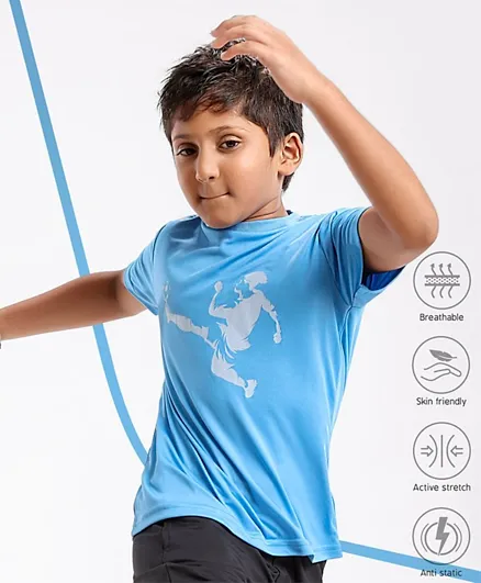 Pine Active Skin Friendly & Breathable Half Sleeves T-Shirt Football Print - Blue