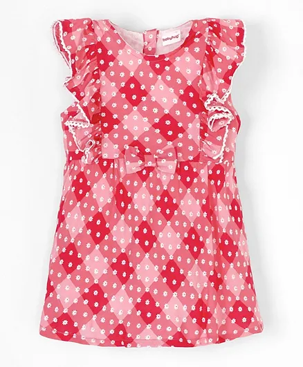 بيبي هاغ فستان بأكمام منفوشة 100% فيسكوز بنقشة زهور - وردي